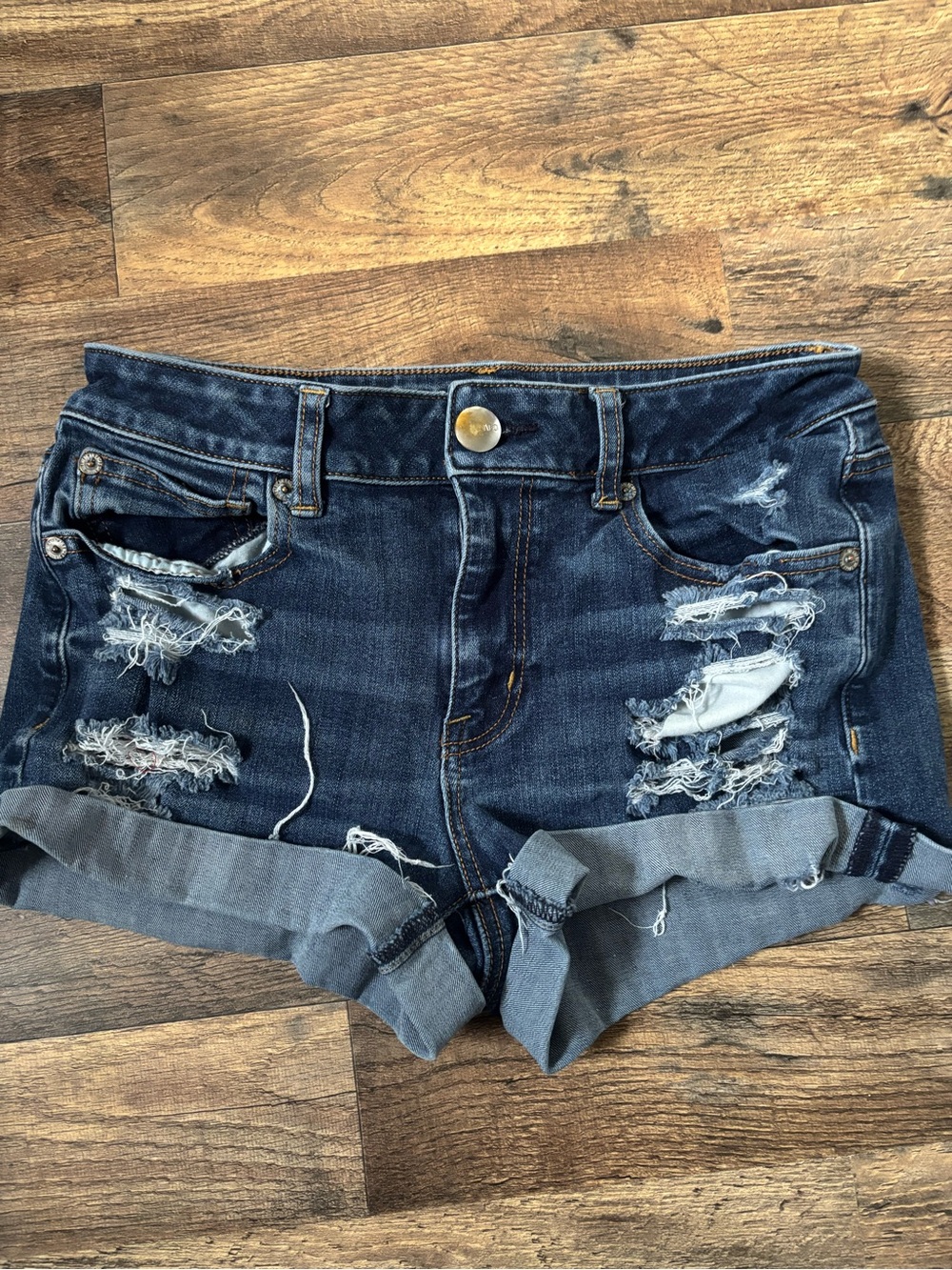 American Eagle Outfitters Distressed Dark Blue Denim Cutoff Shorts
